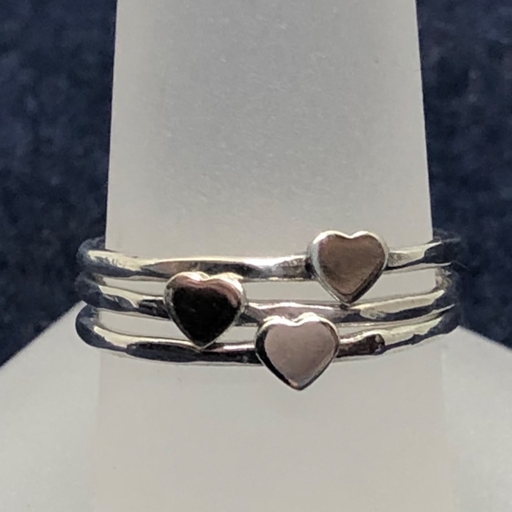Silver, Heart, Stacking Rings - Picture 5 of 7